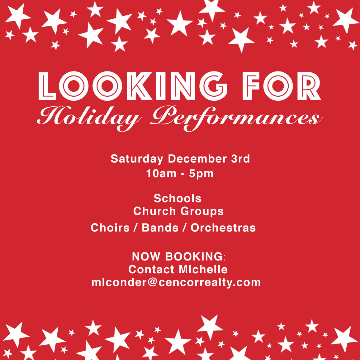 Dominion Ridge Holiday Performances Reminder